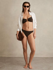 Reiss | High Cut Bikini Bottoms in Chocolate