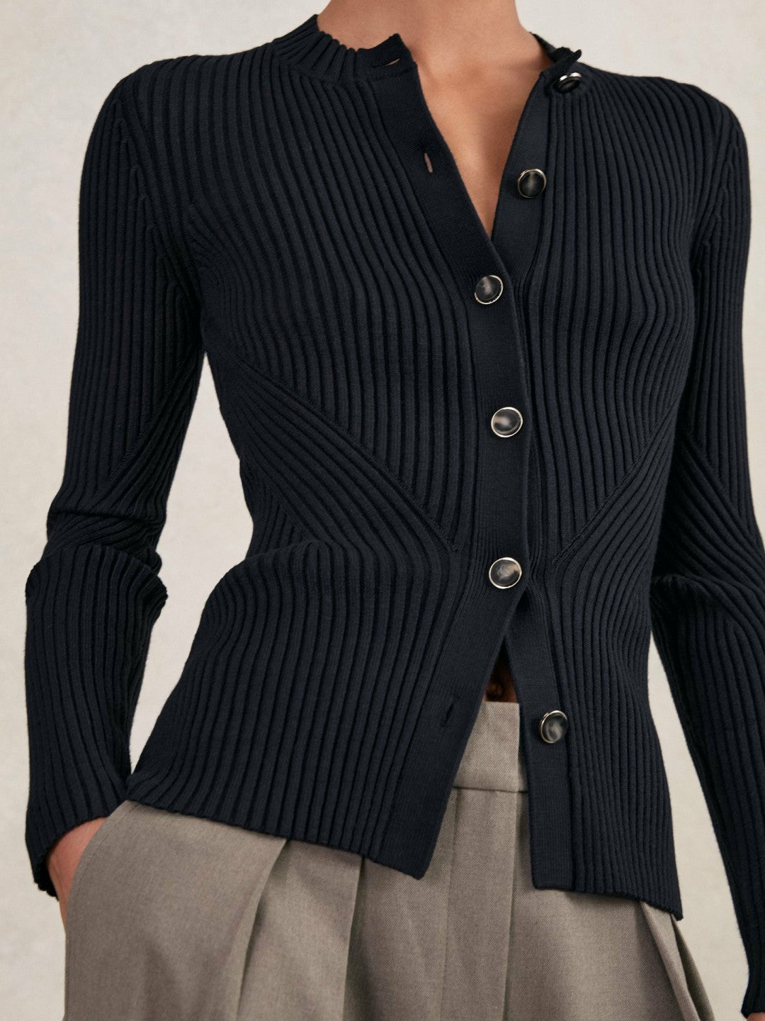 Reiss | Button Front Knit Cardigan in Navy
