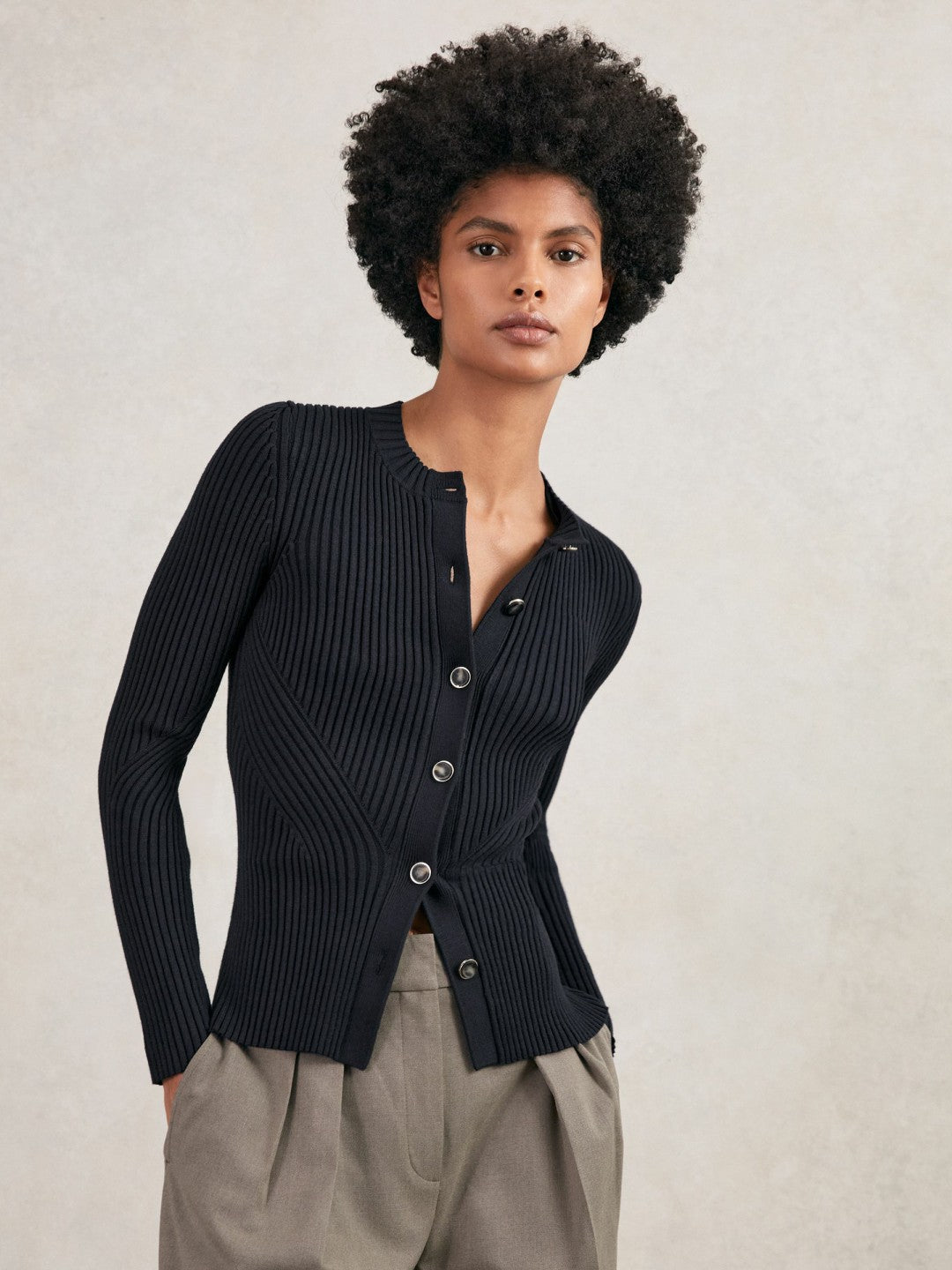 Reiss | Button Front Knit Cardigan in Navy