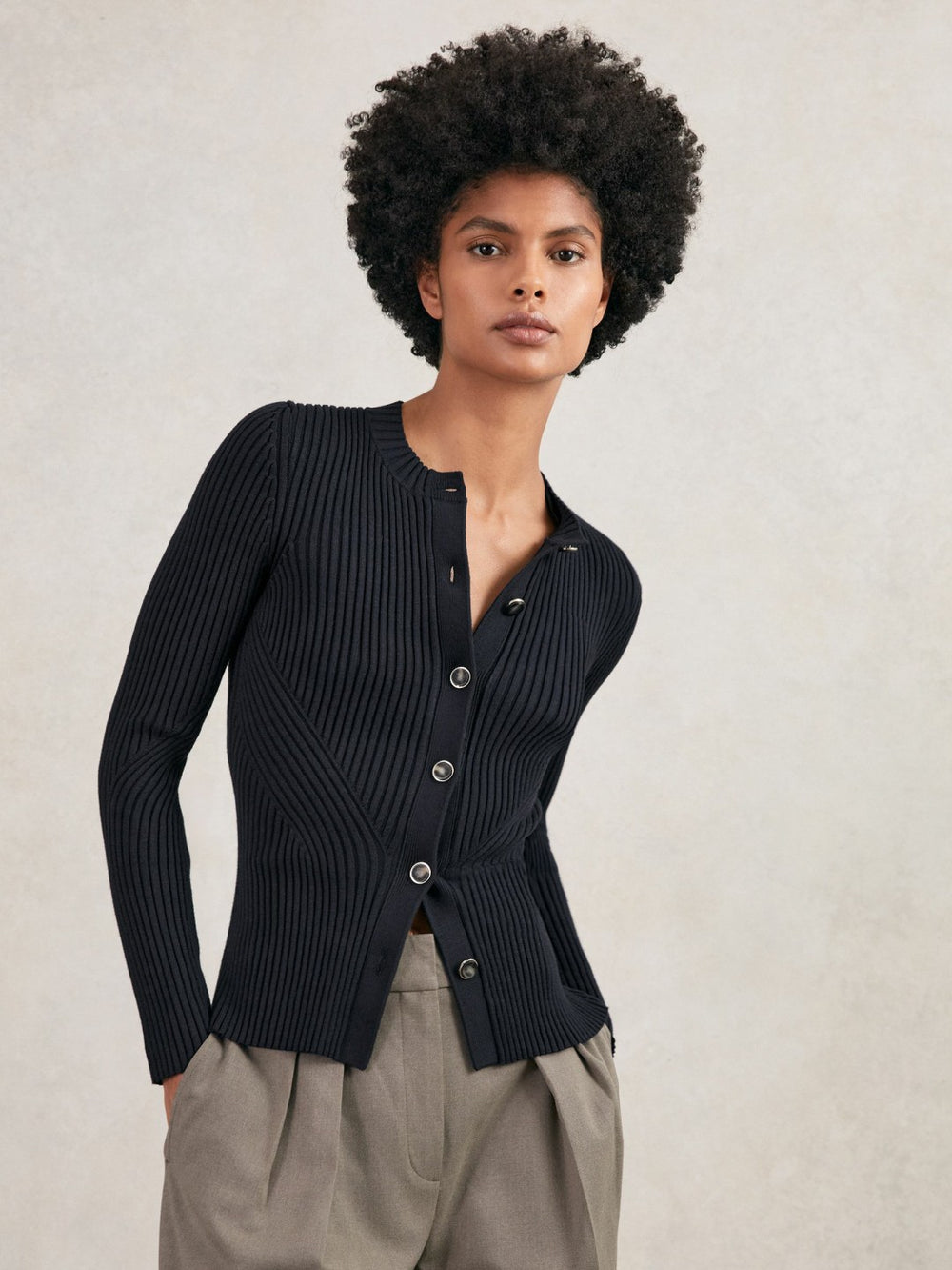 Reiss | Button Front Knit Cardigan in Navy