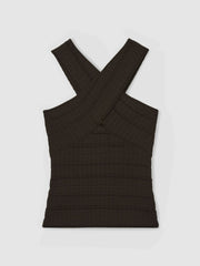 Reiss | Cross Neck Textured Top in Chocolate