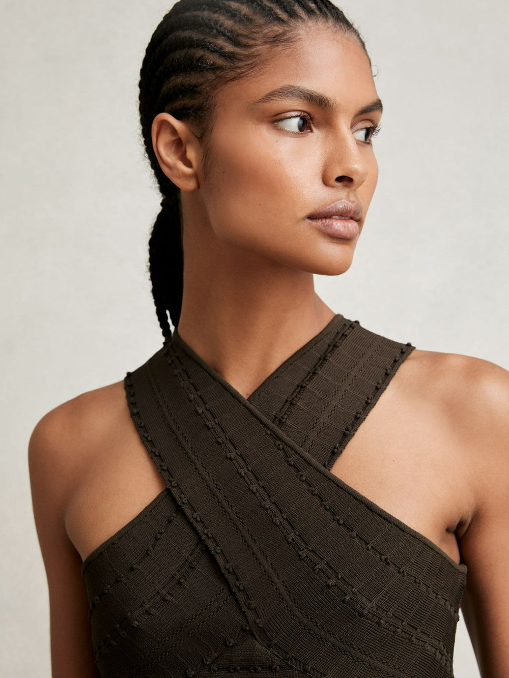 Reiss | Cross Neck Textured Top in Chocolate