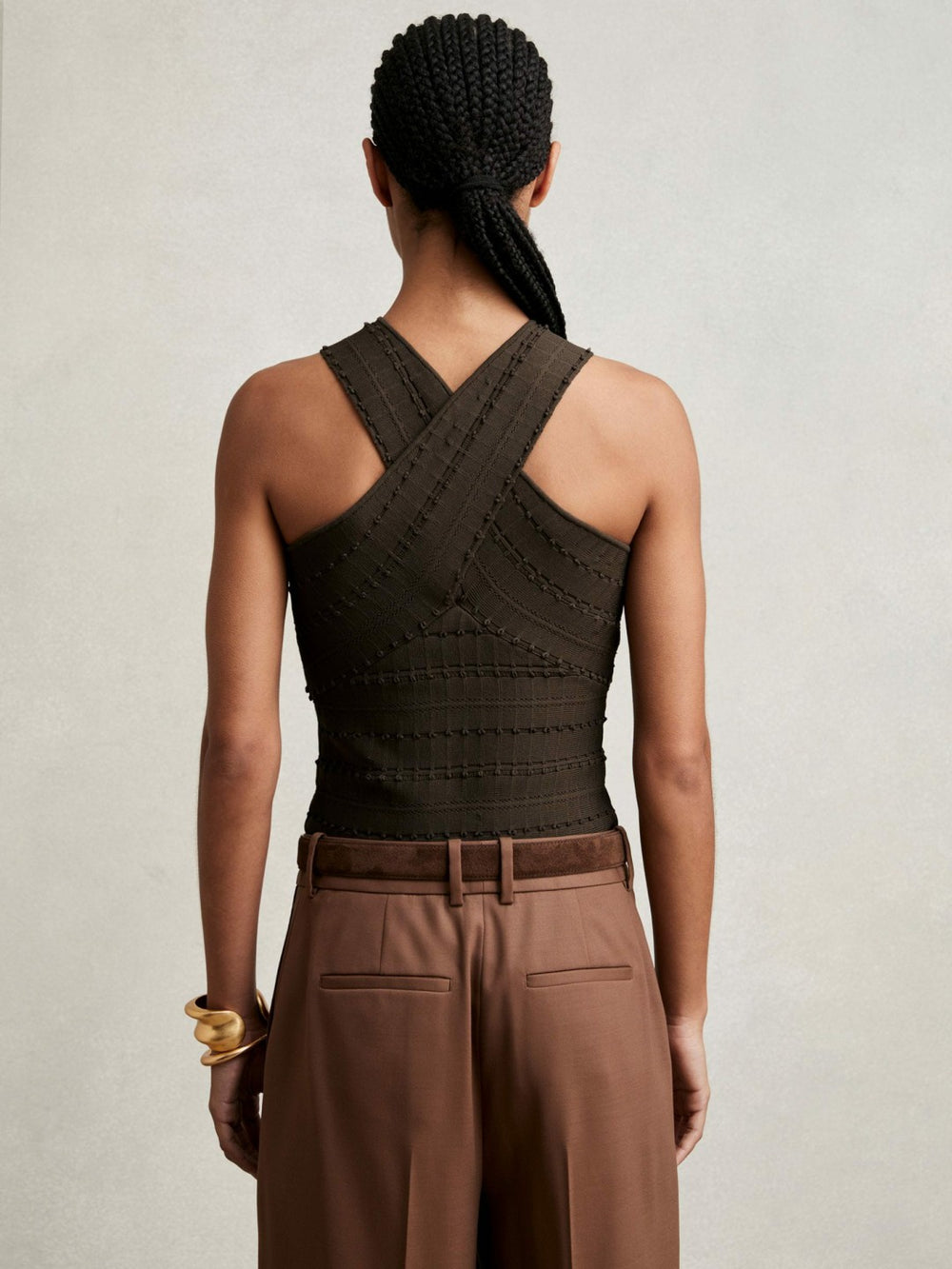 Reiss | Cross Neck Textured Top in Chocolate