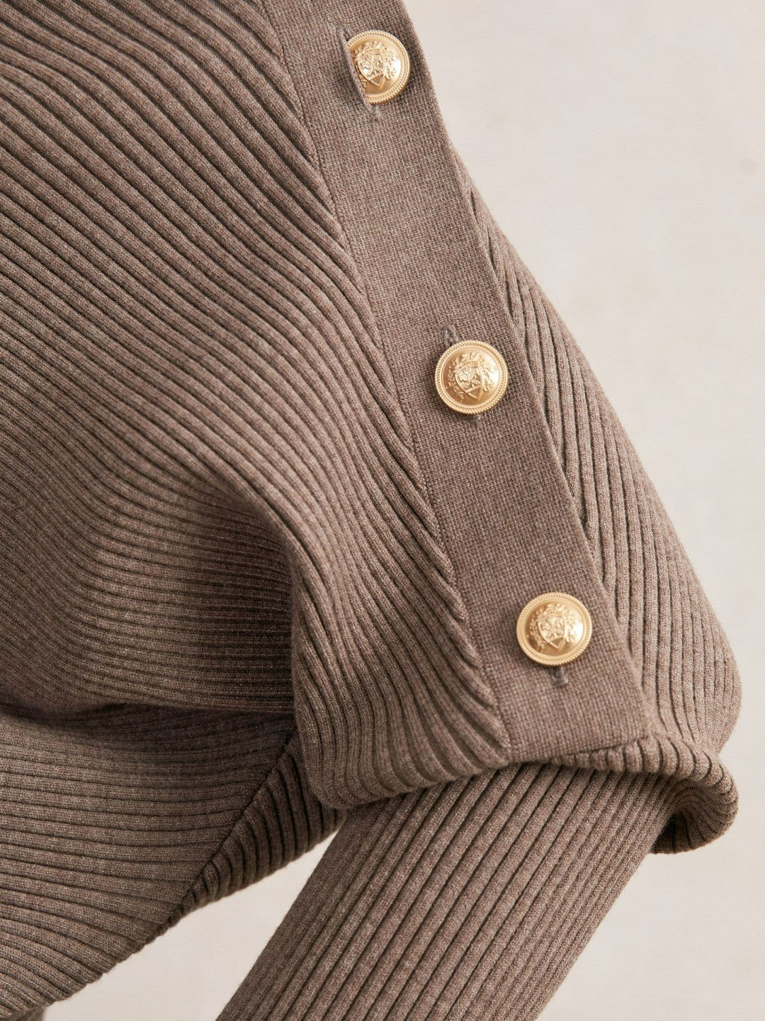 Reiss | Rib-Knit Button Shawl Jumper in Taupe