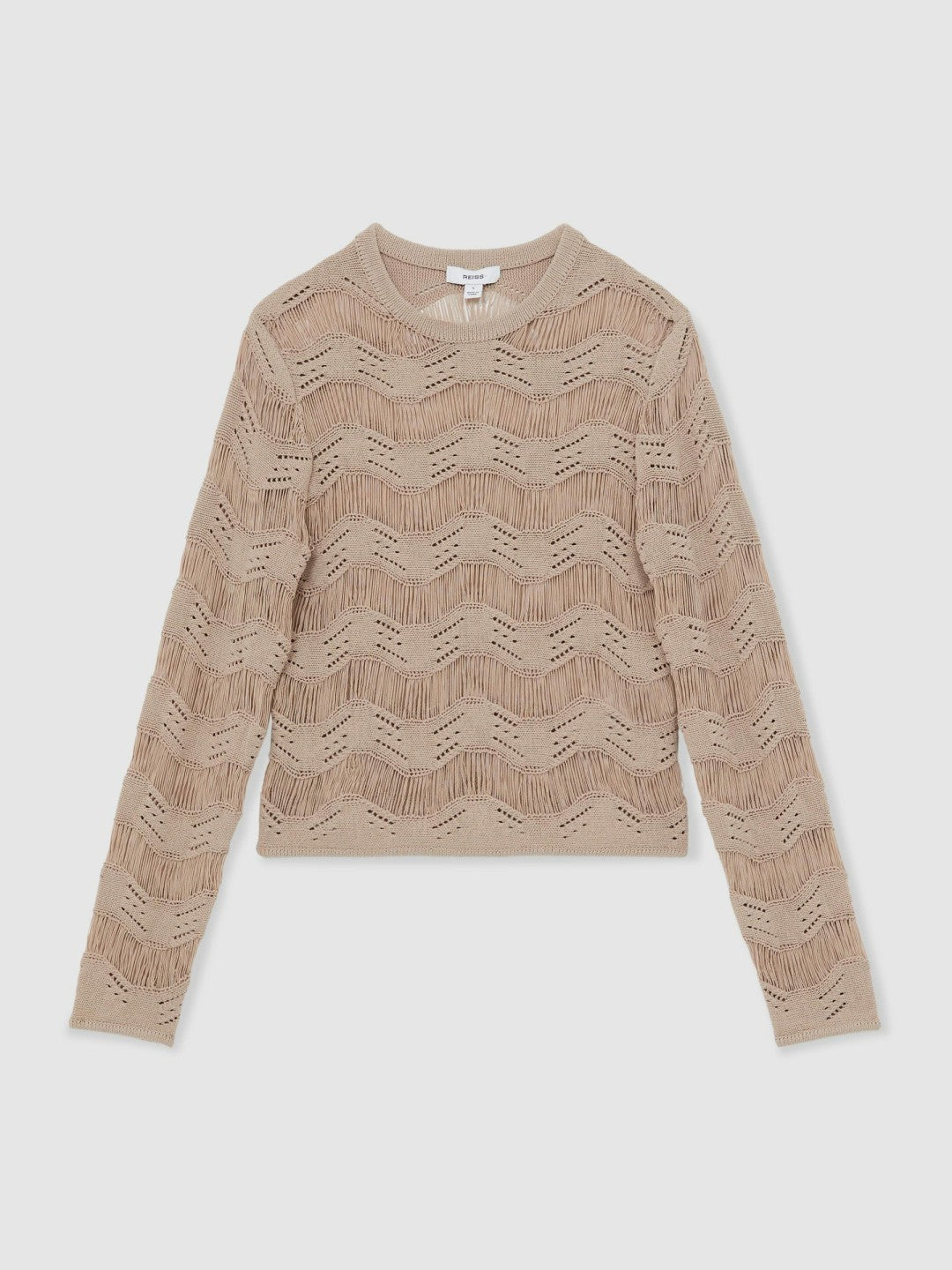 Reiss | Cotton Blend Ladder Knit Top in Taupe Neutral