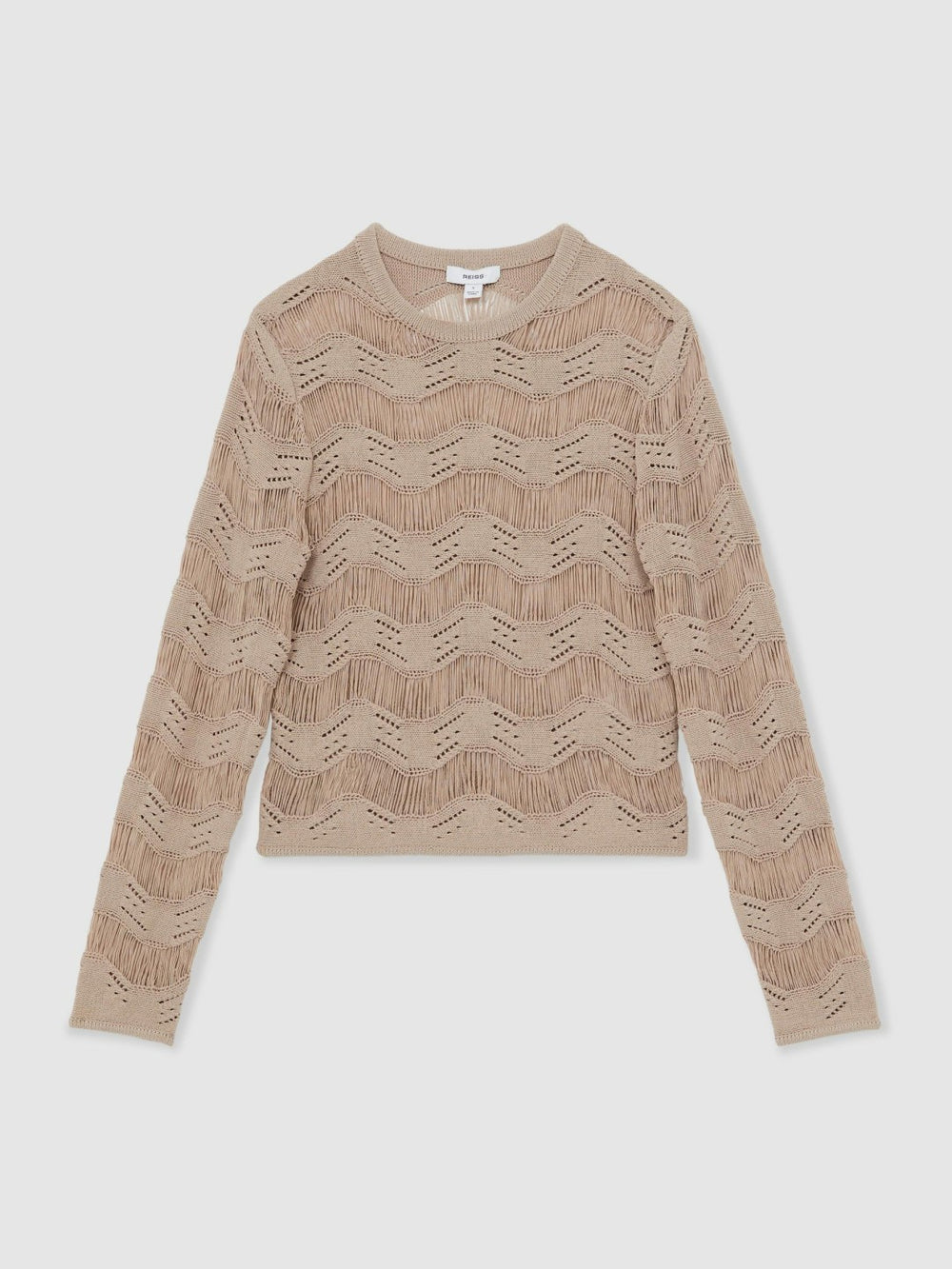 Reiss | Cotton Blend Ladder Knit Top in Taupe Neutral