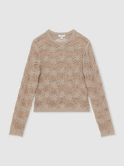 Reiss | Cotton Blend Ladder Knit Top in Taupe Neutral