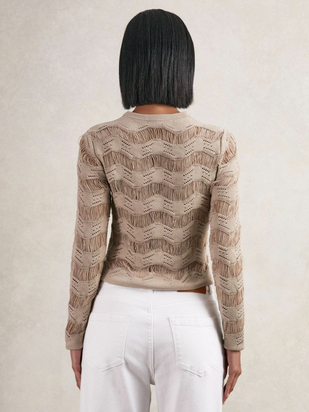 Reiss | Cotton Blend Ladder Knit Top in Taupe Neutral