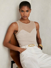 Reiss | Mesh Rib-Knit Sweetheart Vest in Pink Neutral