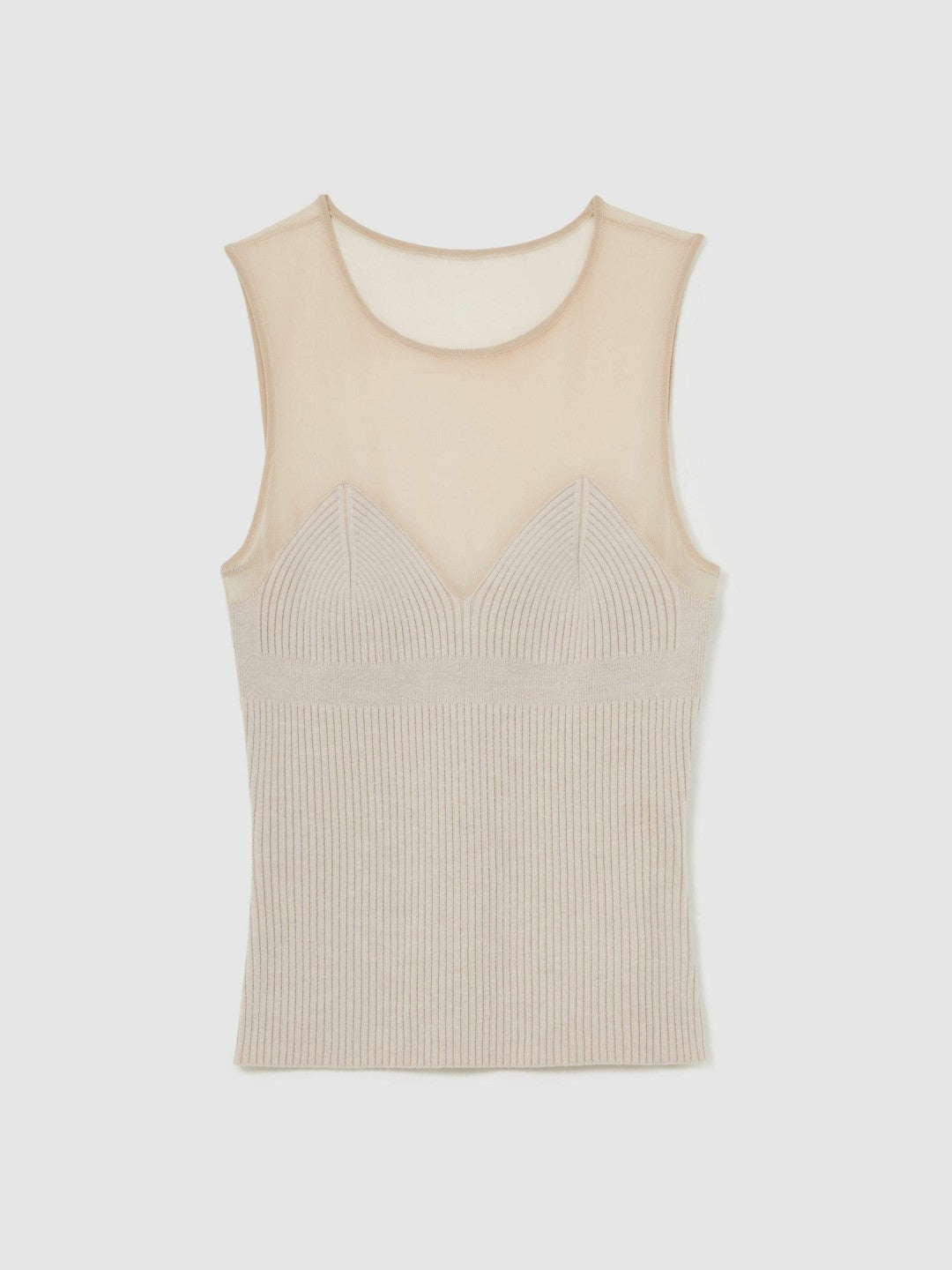 Reiss | Mesh Rib-Knit Sweetheart Vest in Pink Neutral