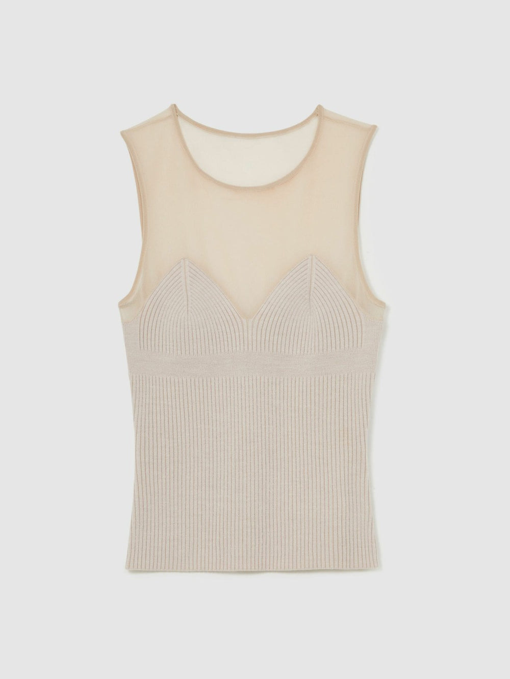 Reiss | Mesh Rib-Knit Sweetheart Vest in Pink Neutral