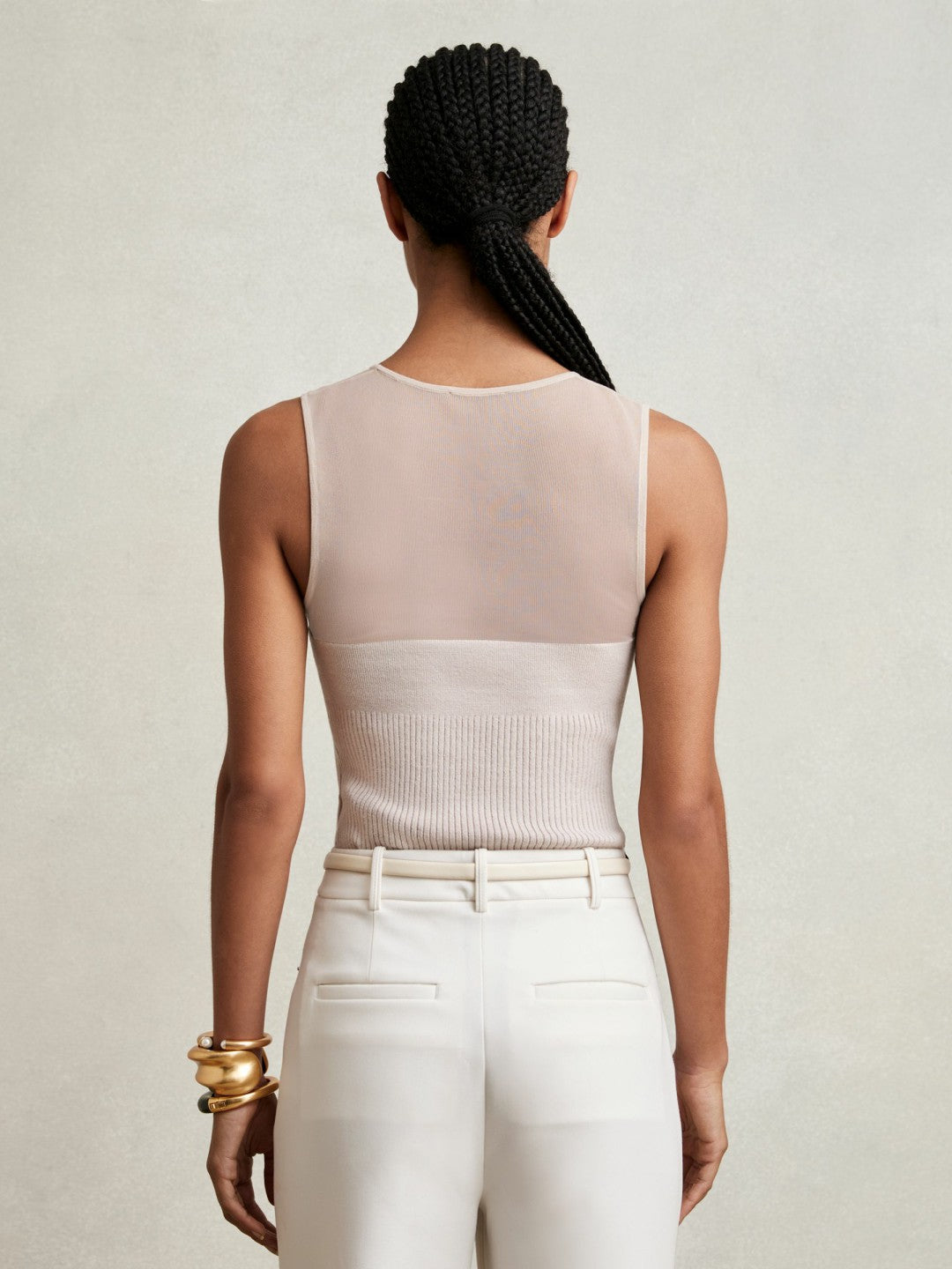 Reiss | Mesh Rib-Knit Sweetheart Vest in Pink Neutral