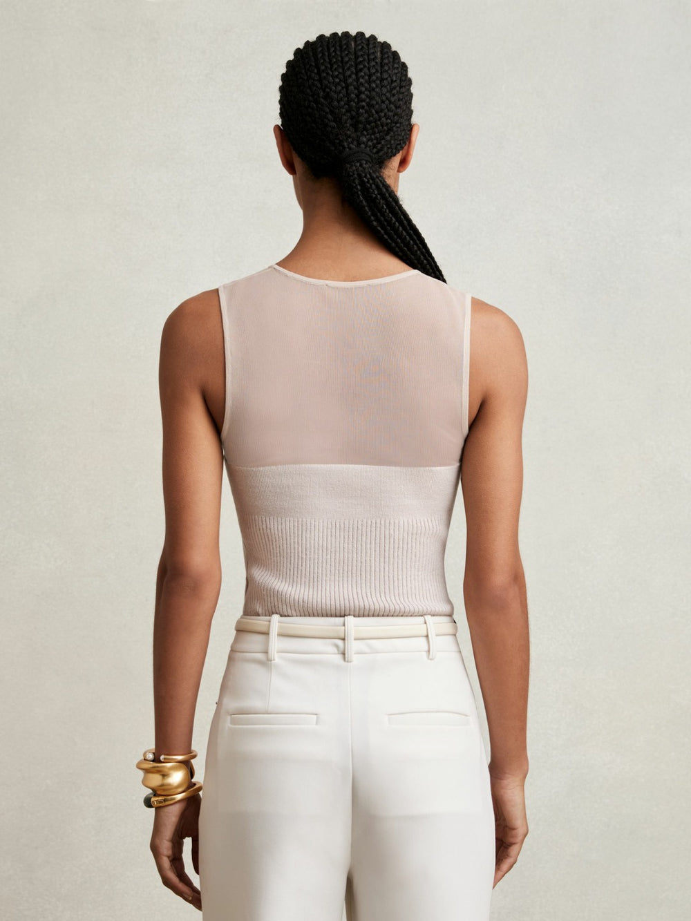 Reiss | Mesh Rib-Knit Sweetheart Vest in Pink Neutral