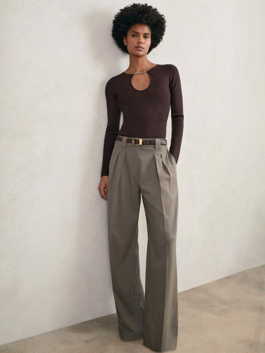 Reiss | Chain-Detail Keyhole Knit Top in Plum