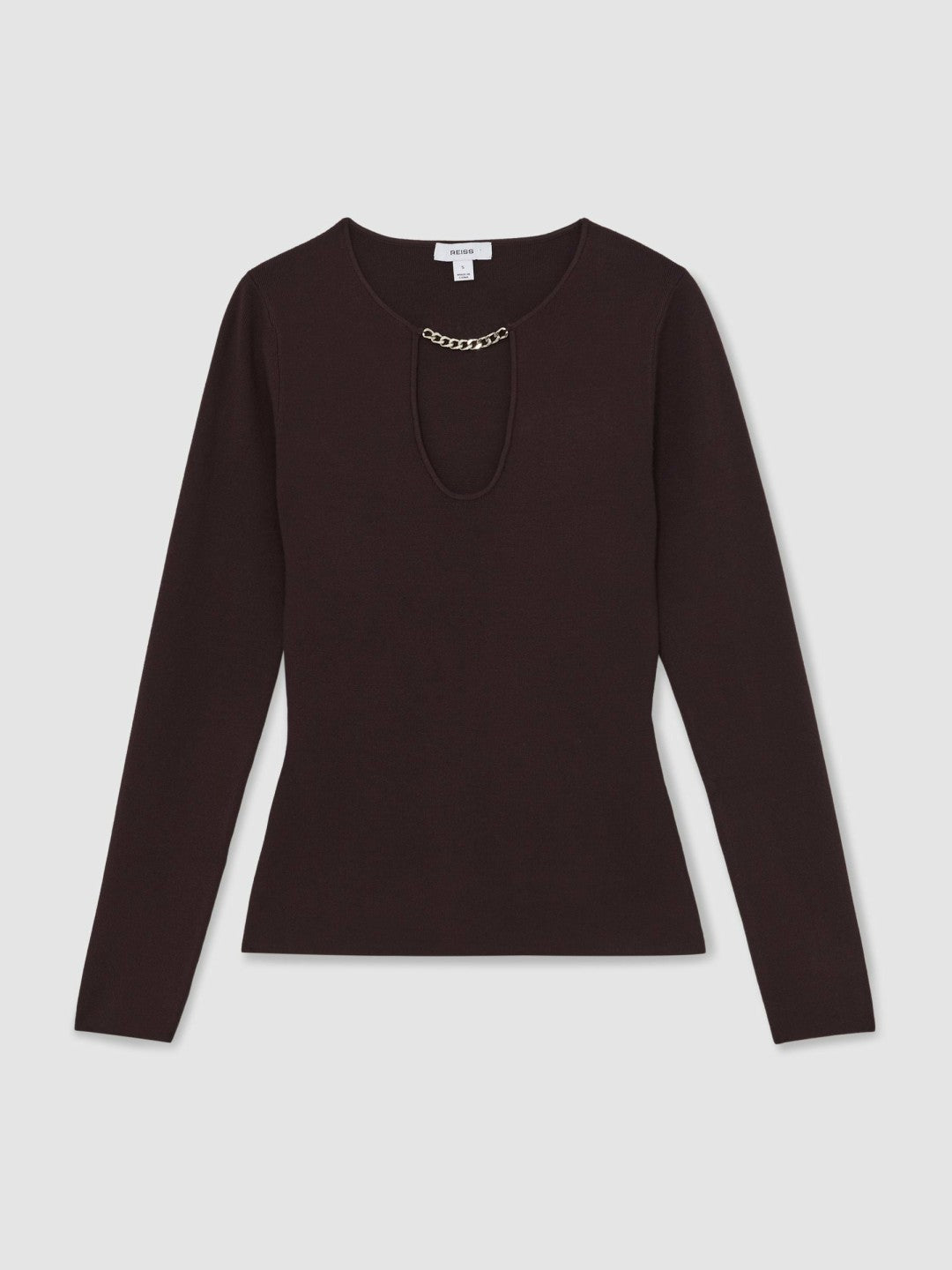 Reiss | Chain-Detail Keyhole Knit Top in Plum