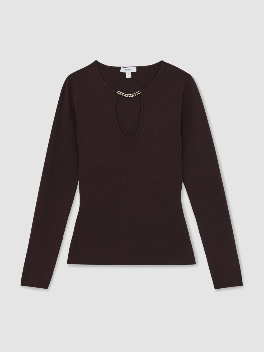 Reiss | Chain-Detail Keyhole Knit Top in Plum