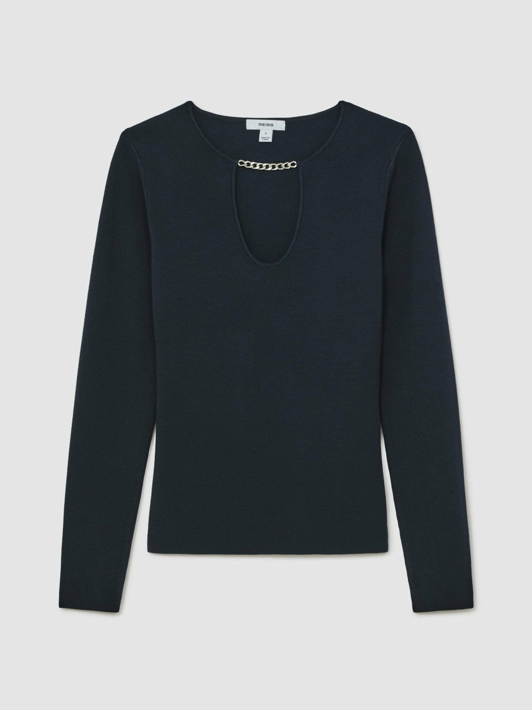 Reiss | Chain-Detail Keyhole Knit Top in Navy