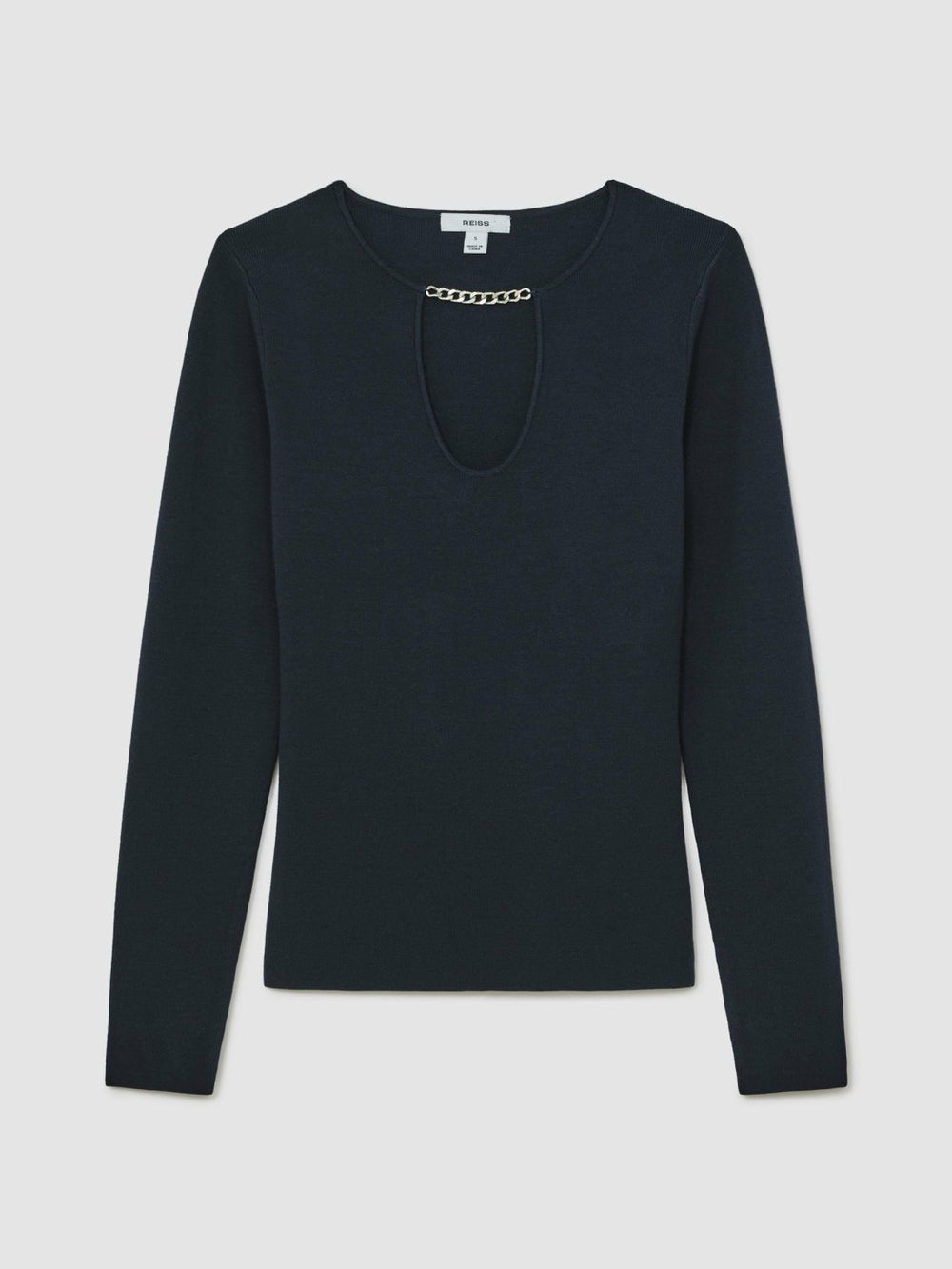 Reiss | Chain-Detail Keyhole Knit Top in Navy