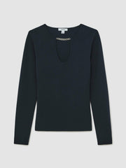Reiss | Chain-Detail Keyhole Knit Top in Navy