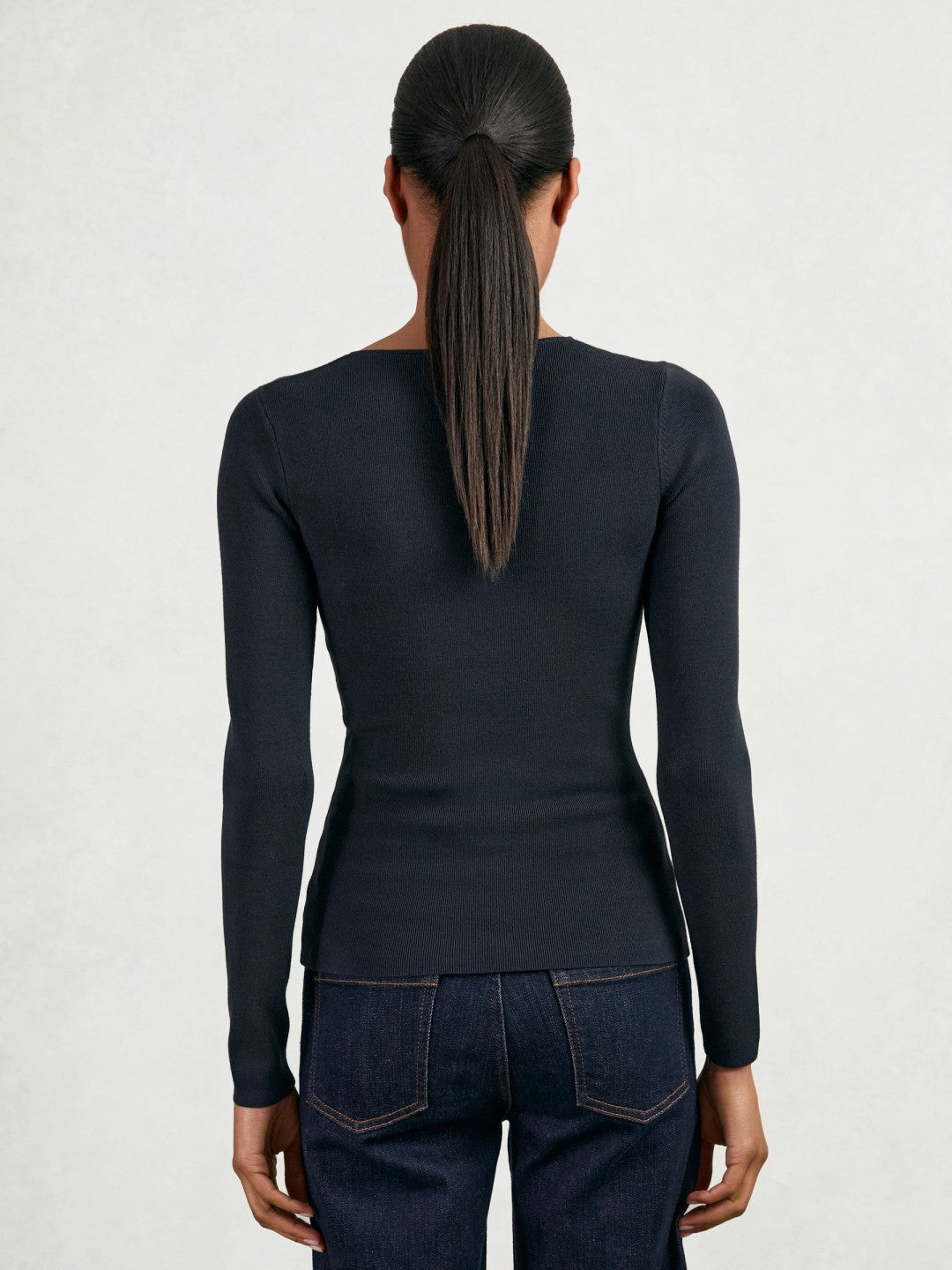 Reiss | Chain-Detail Keyhole Knit Top in Navy