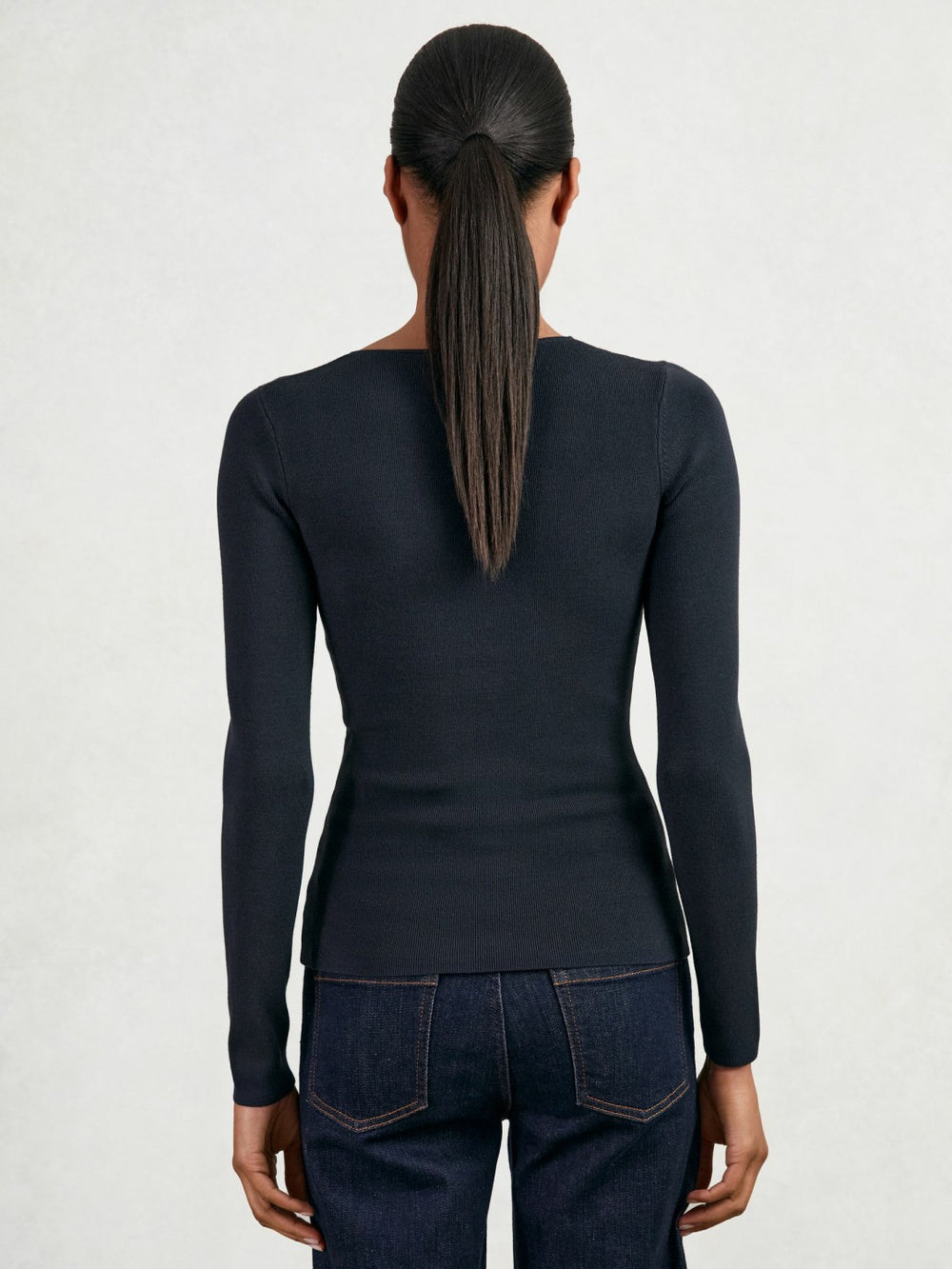 Reiss | Chain-Detail Keyhole Knit Top in Navy
