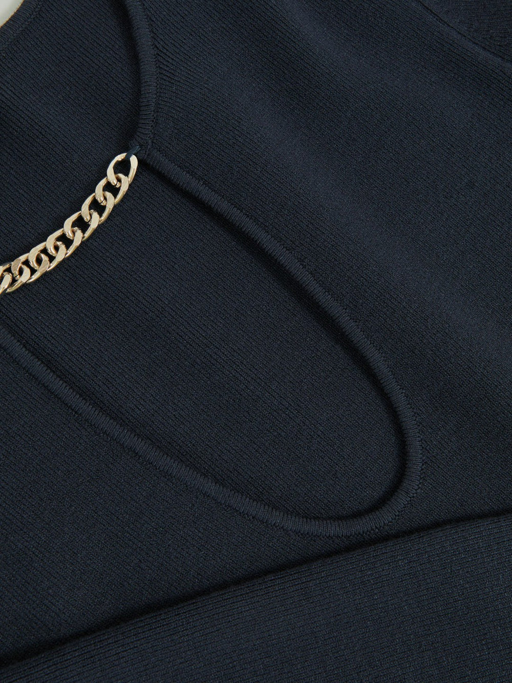 Reiss | Chain-Detail Keyhole Knit Top in Navy