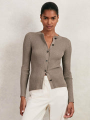 Reiss | Button Front Knit Cardigan in Stone