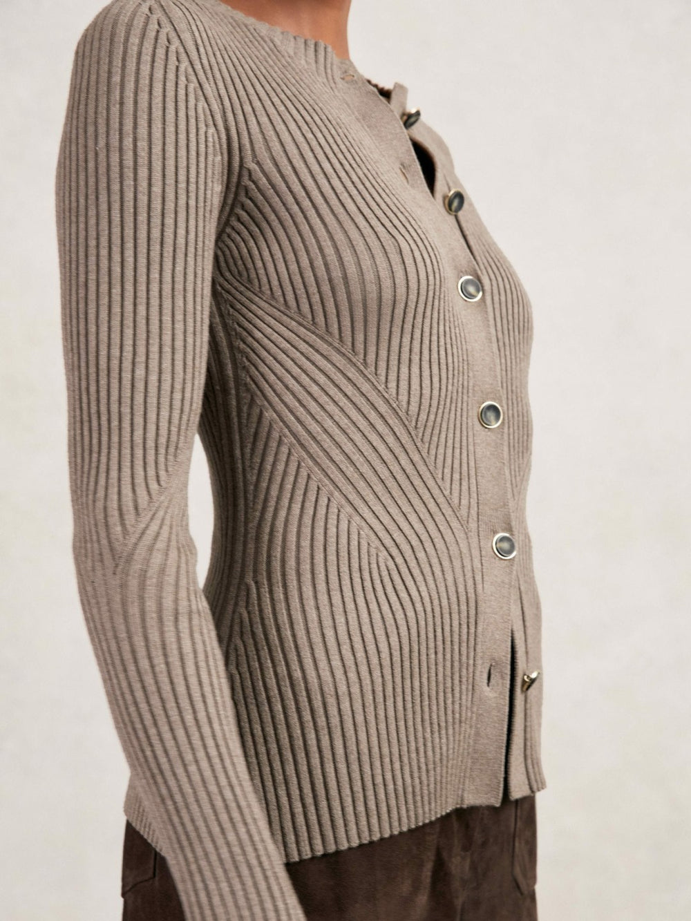 Reiss | Button Front Knit Cardigan in Stone