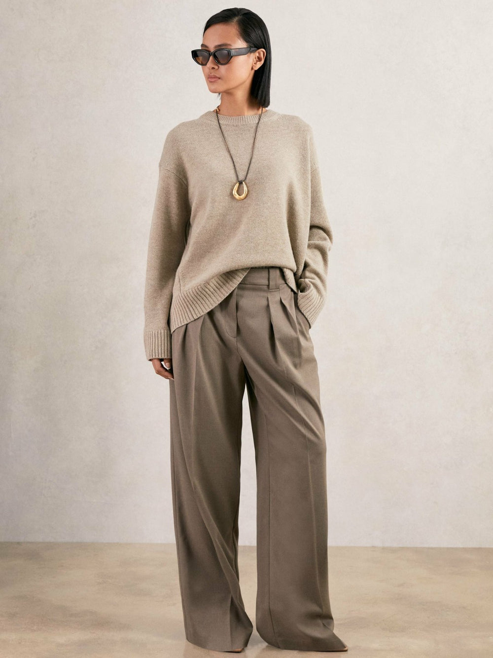 Reiss | Wool-Cashmere Crew-Neck Jumper in Stone