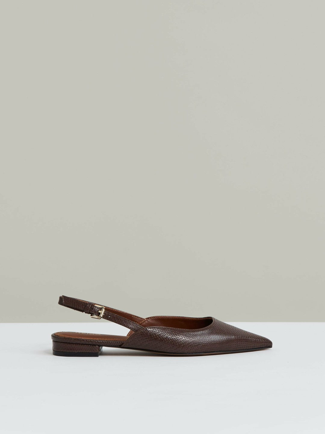 Reiss | Leather Slingback Ballerina Pumps in Chocolate