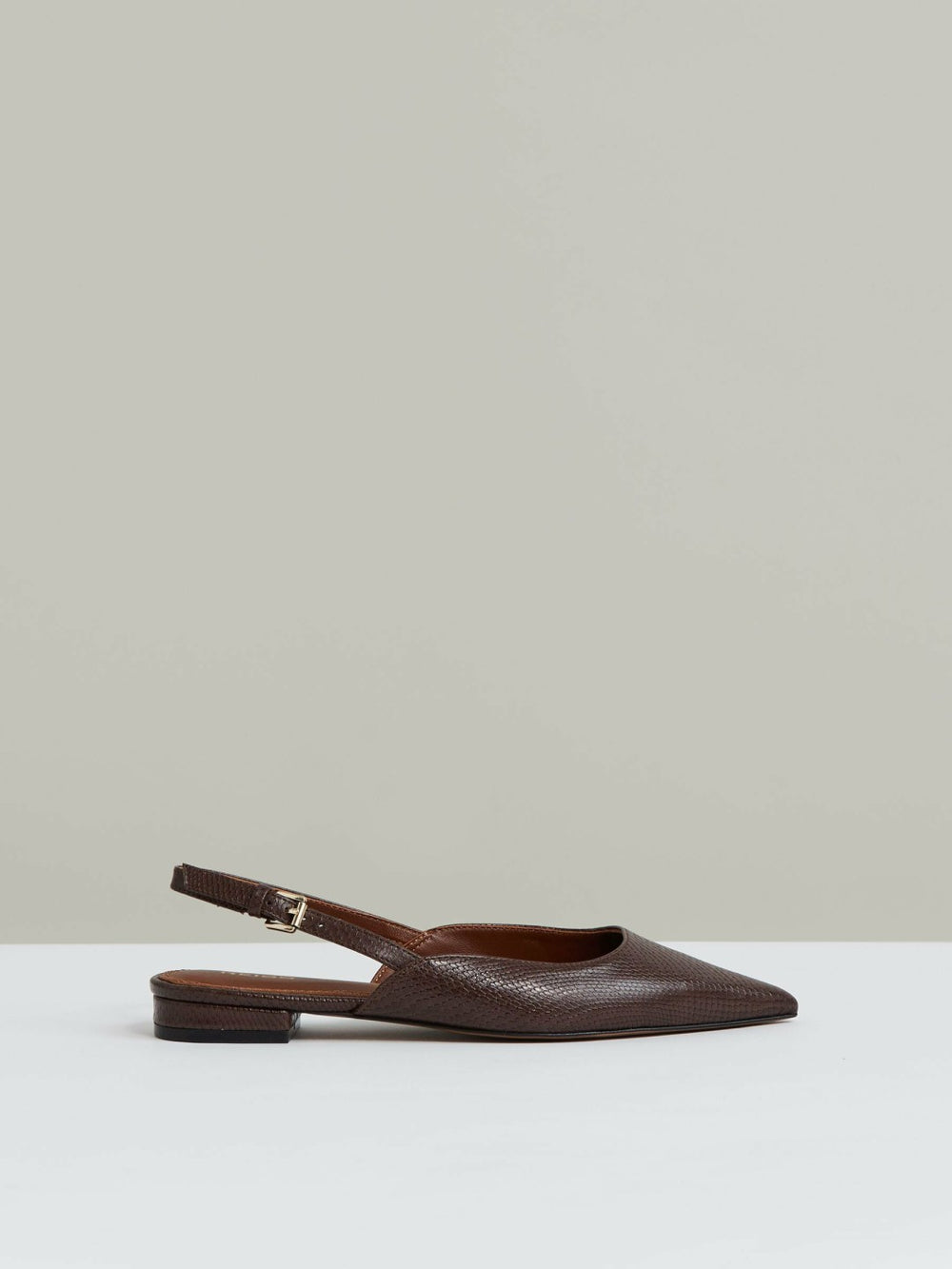 Reiss | Leather Slingback Ballerina Pumps in Chocolate