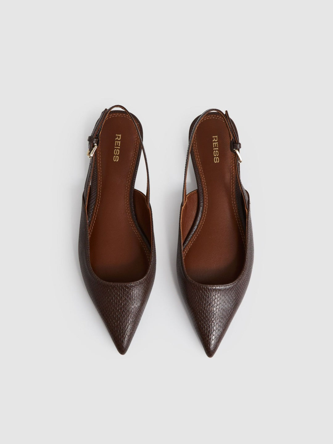 Reiss | Leather Slingback Ballerina Pumps in Chocolate