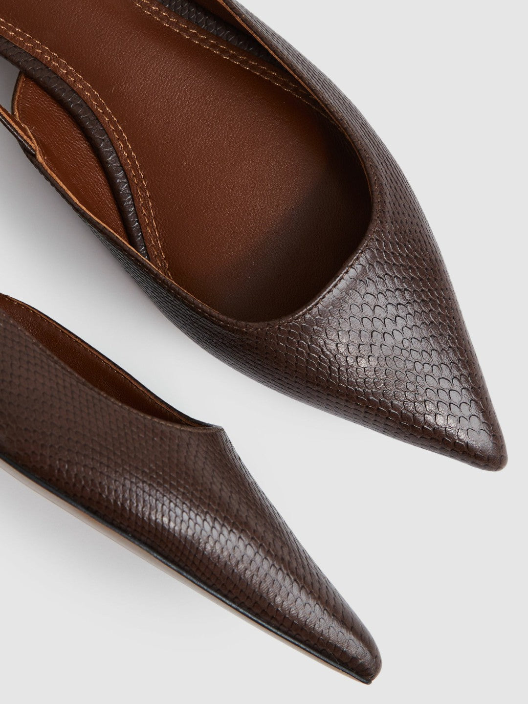 Reiss | Leather Slingback Ballerina Pumps in Chocolate