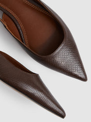 Reiss | Leather Slingback Ballerina Pumps in Chocolate
