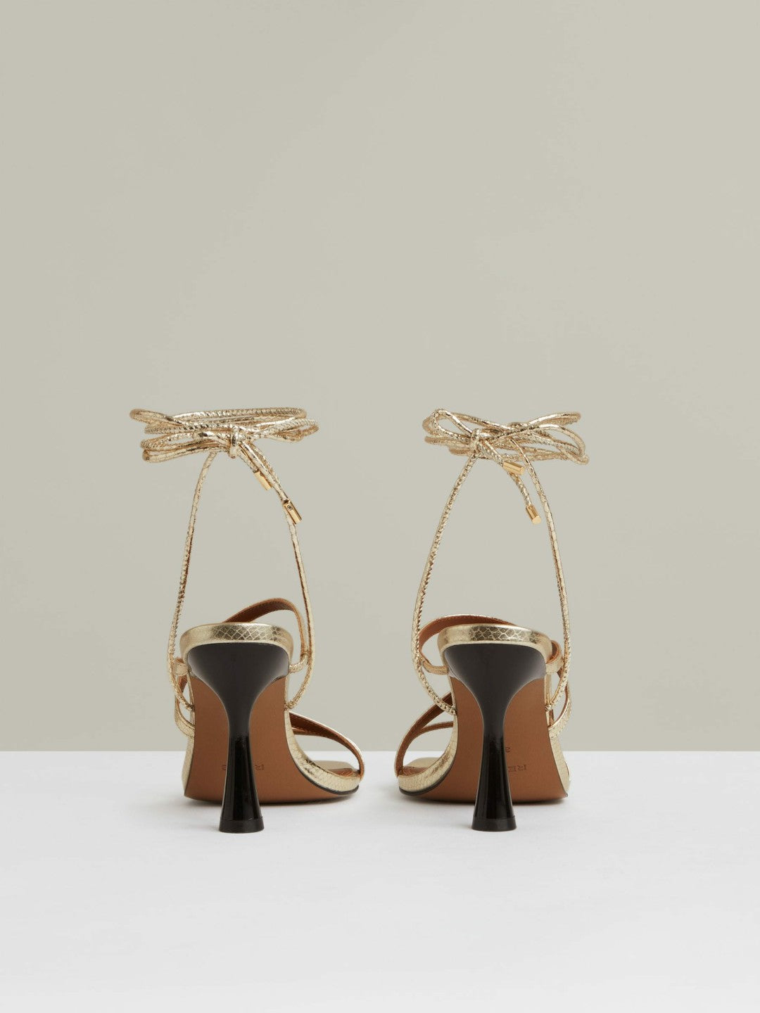 Reiss | Leather Metallic Strappy Heeled Sandals in Gold
