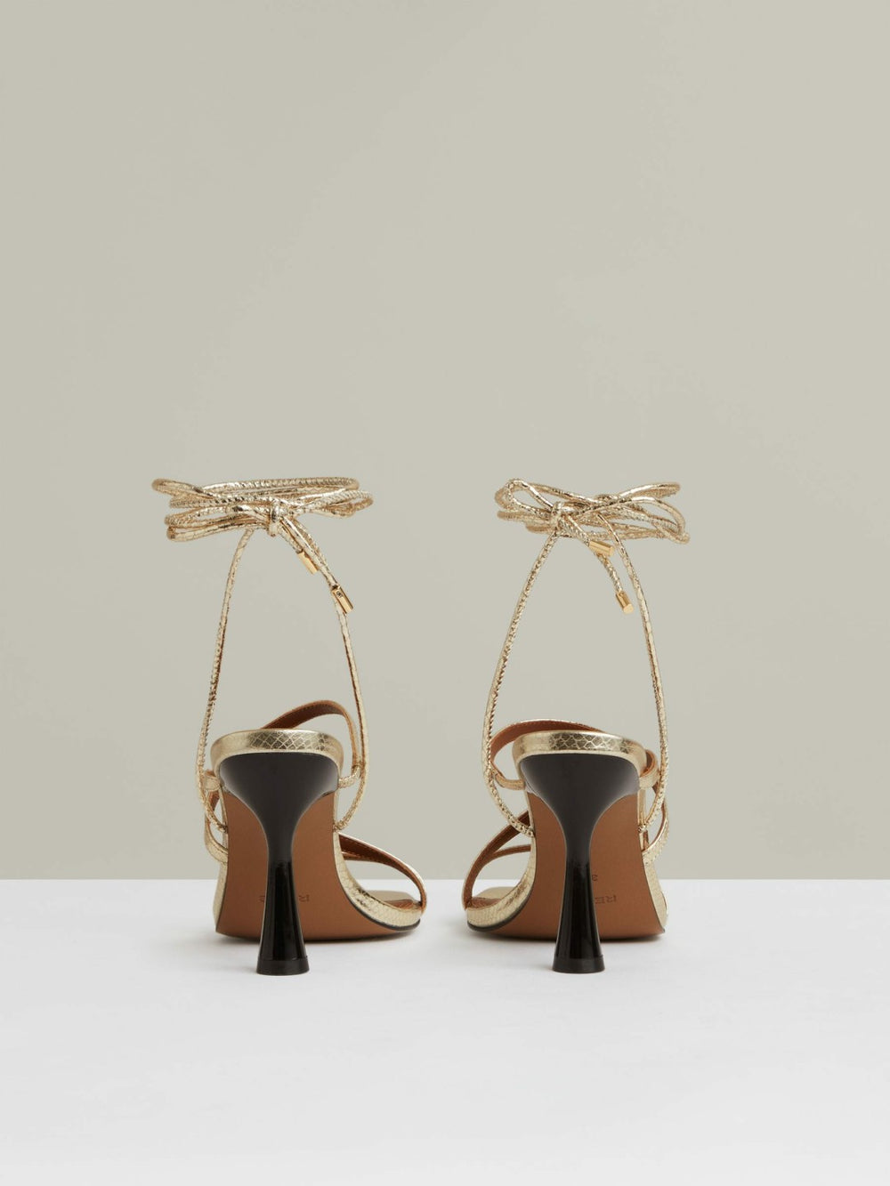 Reiss | Leather Metallic Strappy Heeled Sandals in Gold