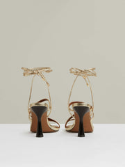 Reiss | Leather Metallic Strappy Heeled Sandals in Gold
