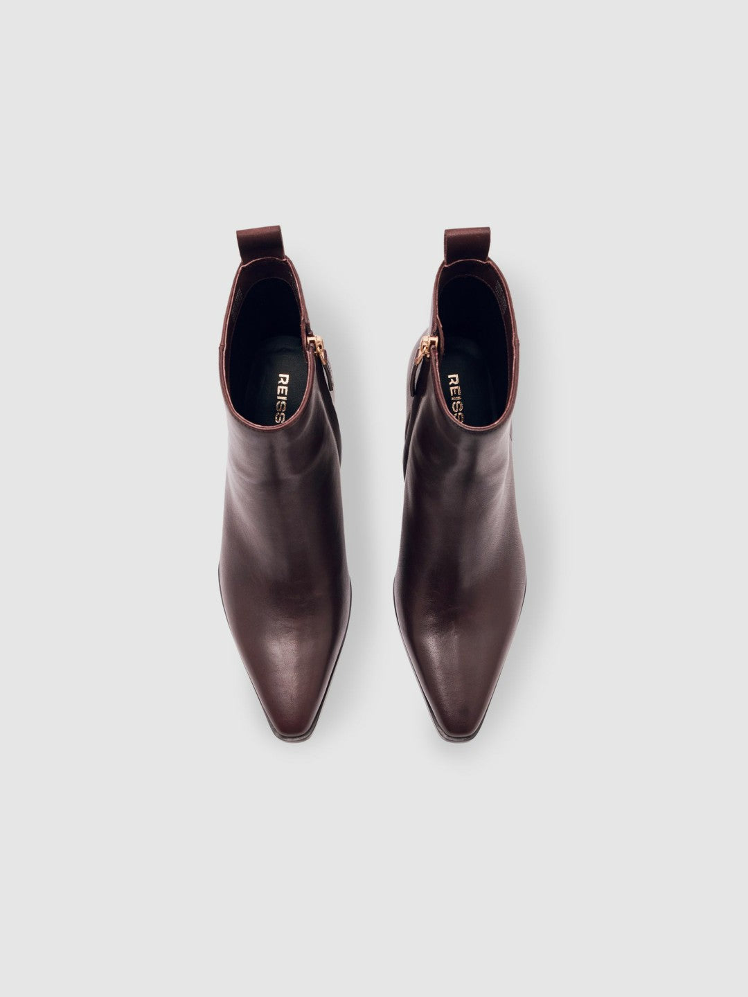 Reiss | Leather Blocked Heel Ankle Boots in Oxblood