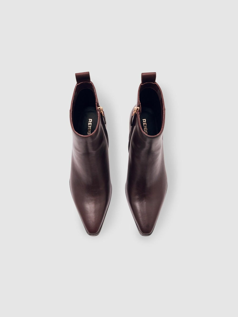 Reiss | Leather Blocked Heel Ankle Boots in Oxblood
