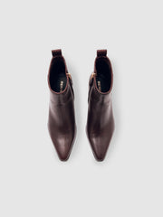 Reiss | Leather Blocked Heel Ankle Boots in Oxblood