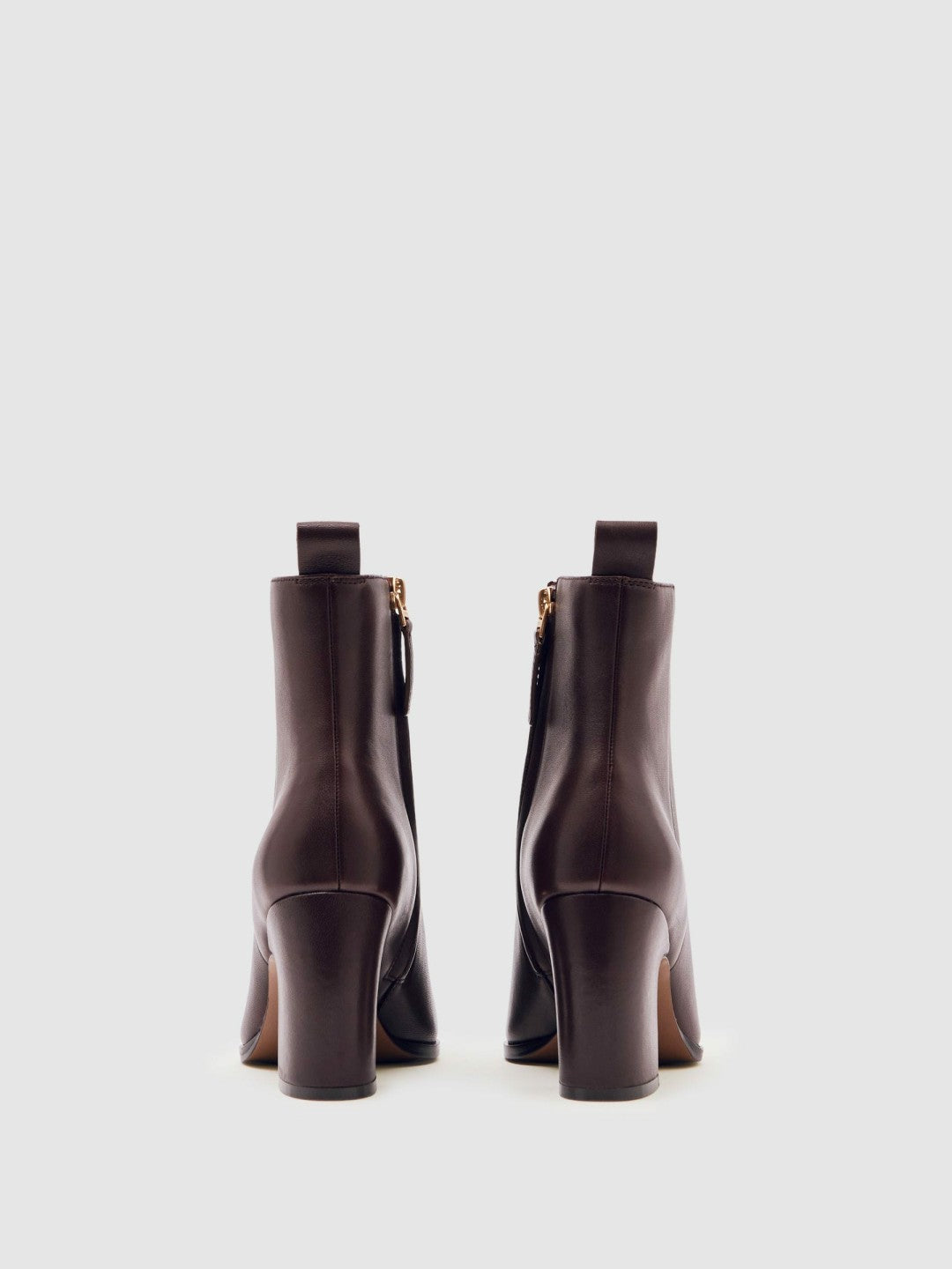 Reiss | Leather Blocked Heel Ankle Boots in Oxblood