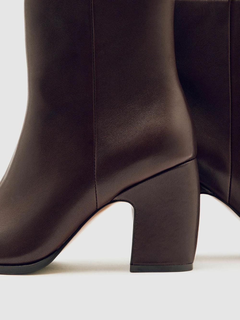 Reiss | Leather Blocked Heel Ankle Boots in Oxblood