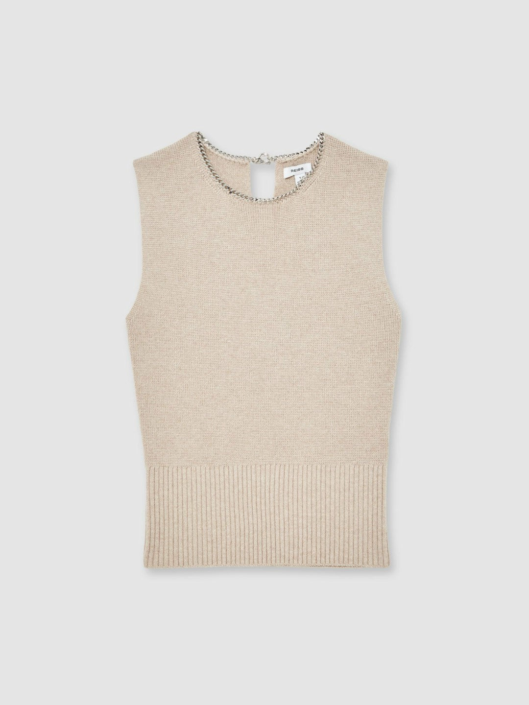 Reiss | Wool-Blend Necklace-Trim Knitted Vest in Neutral
