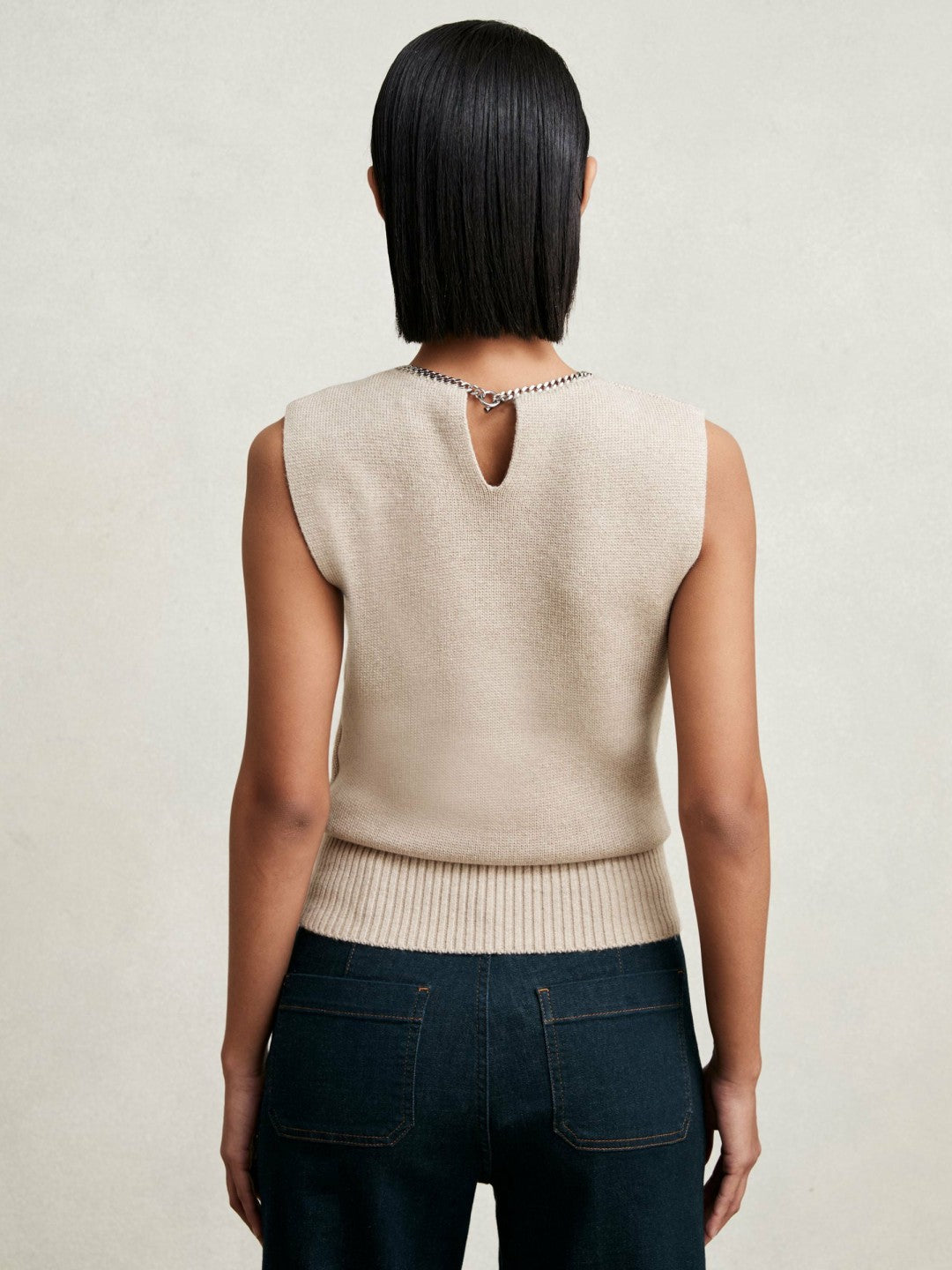 Reiss | Wool-Blend Necklace-Trim Knitted Vest in Neutral