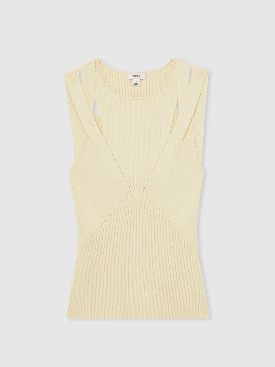 Reiss | Cut-Out Rib-Knit Vest in Cream