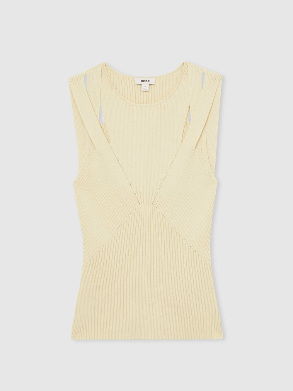 Reiss | Cut-Out Rib-Knit Vest in Cream