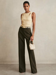 Reiss | Cut-Out Rib-Knit Vest in Cream
