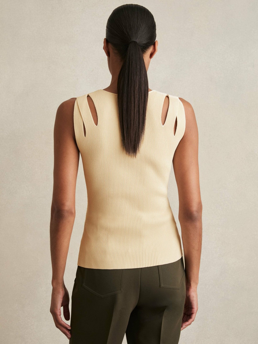 Reiss | Cut-Out Rib-Knit Vest in Cream