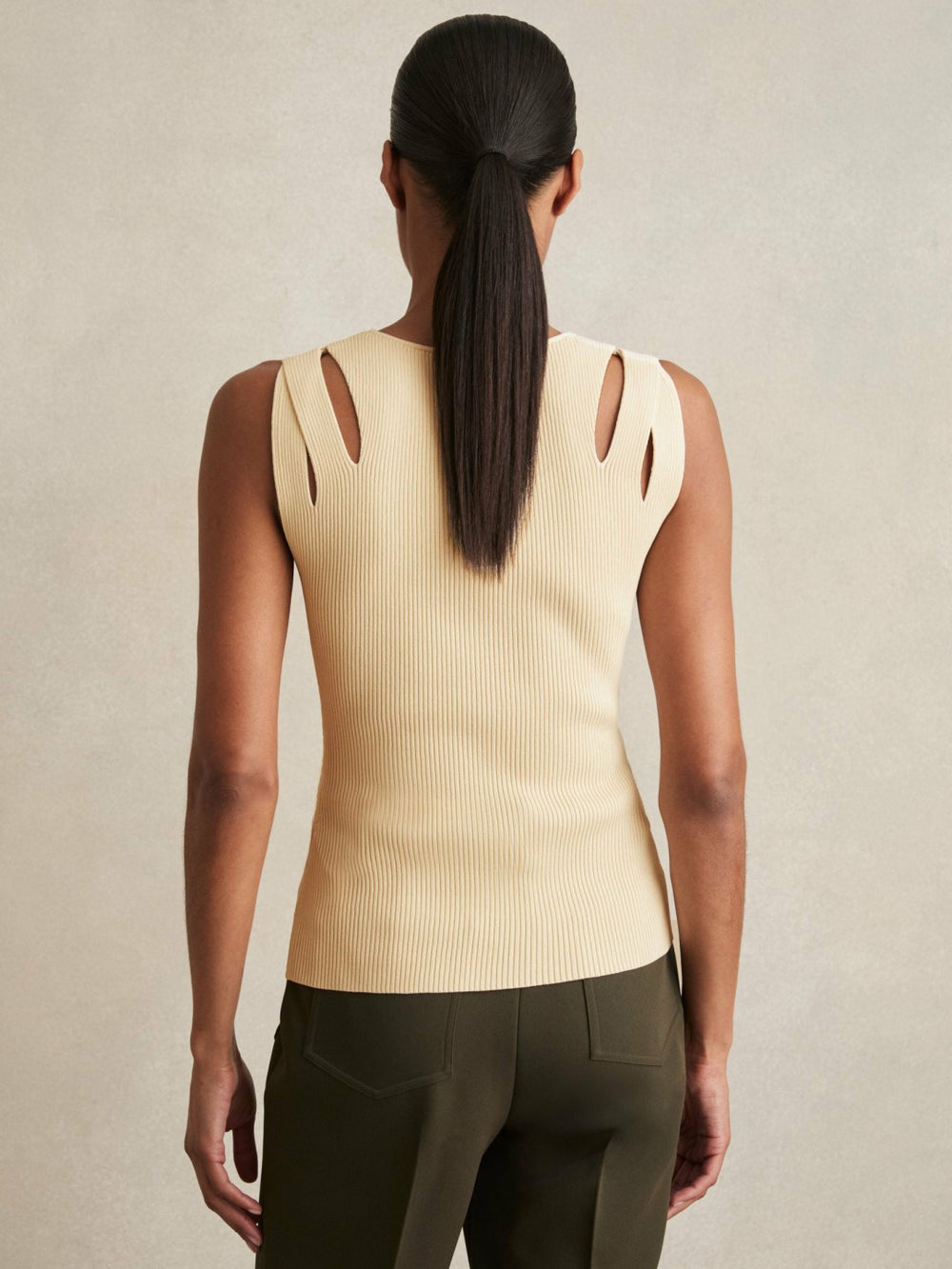 Reiss | Cut-Out Rib-Knit Vest in Cream