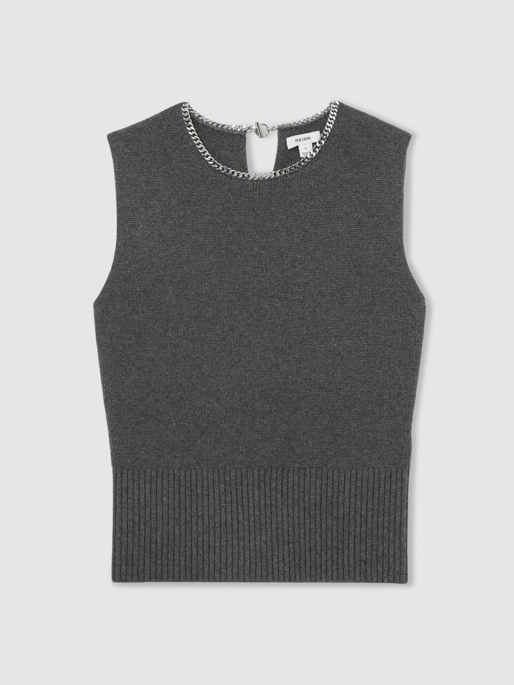 Reiss | Wool-Blend Necklace-Trim Knitted Vest in Charcoal Grey